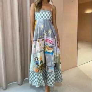 Checkered and flower print sun dress